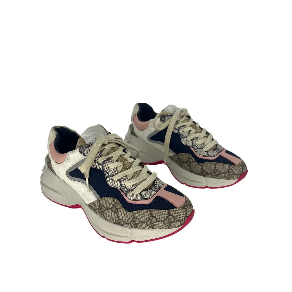 Gucci GG Rhyton Sneakers GG Supreme Canvas Pink Blue‎ Size 38